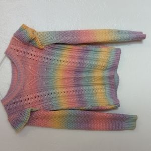 LOFT Pastel Rainbow Ruffle Sleeve Sweater